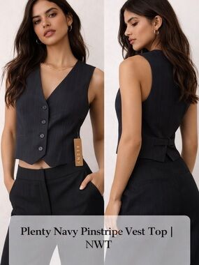 Plenty Navy Pinstripe Vest Top - Sleek Tailored Women's Vest/NWT size S